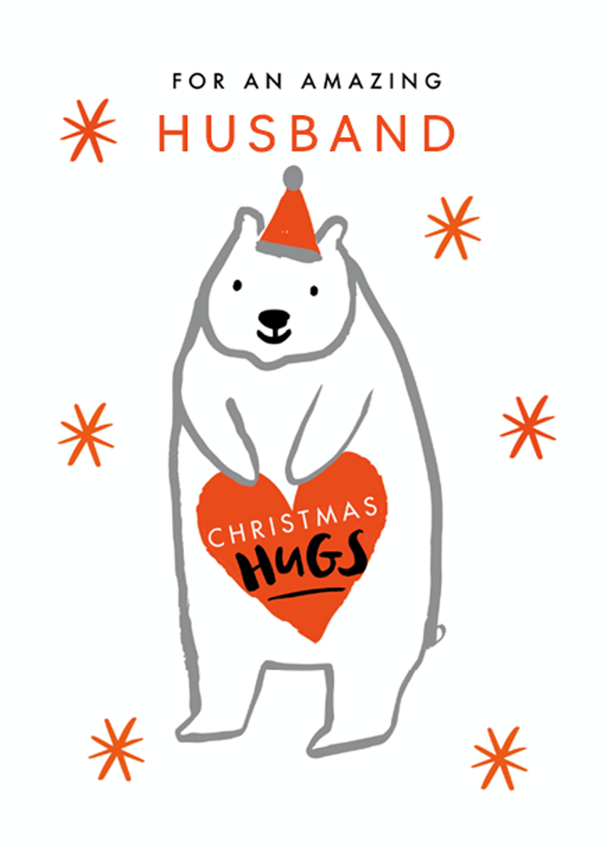 Personalised Husband Cute Polar Bear Hugs Christmas Card Hallmark 8444