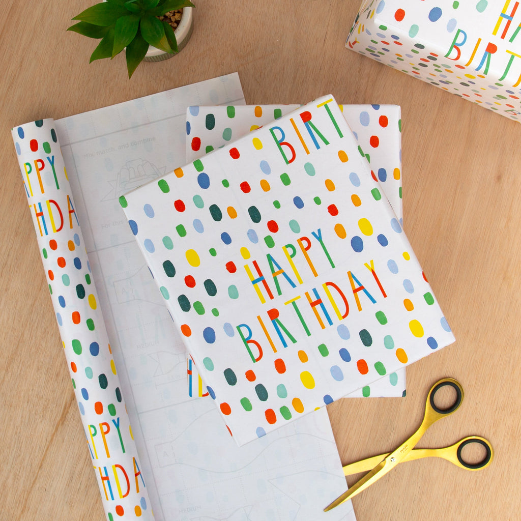 2M Birthday Wrapping Paper Roll - Colourful Happy Birthday Design