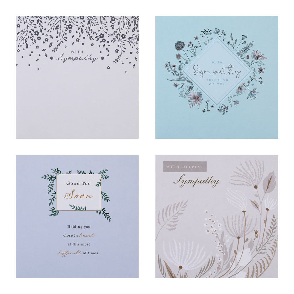 Sympathy Cards Multipack - Pack of 20 in 4 Simple & Delicate Designs