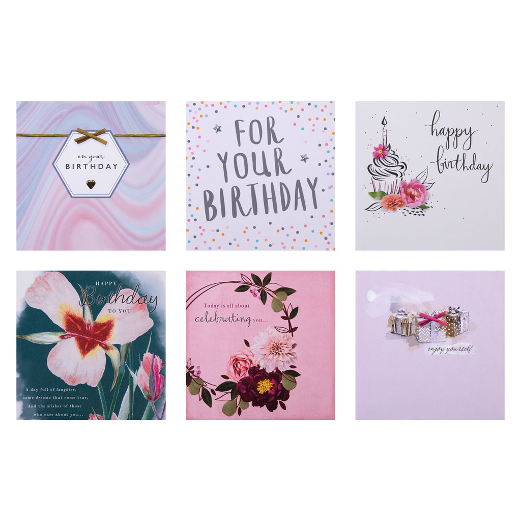 Birthday Cards Multipack - Pack of 30 in 6 Elegant Designs