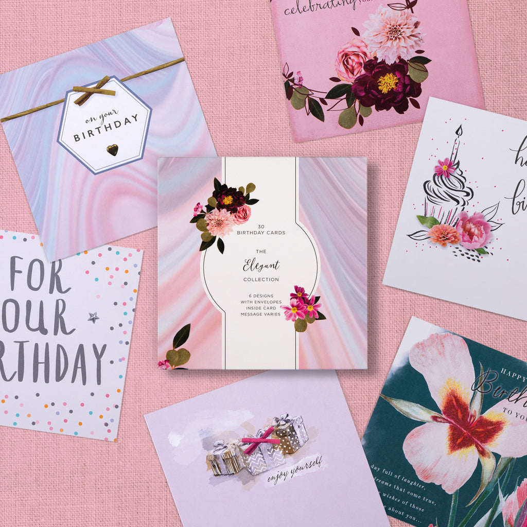 Birthday Cards Multipack - Pack of 30 in 6 Elegant Designs