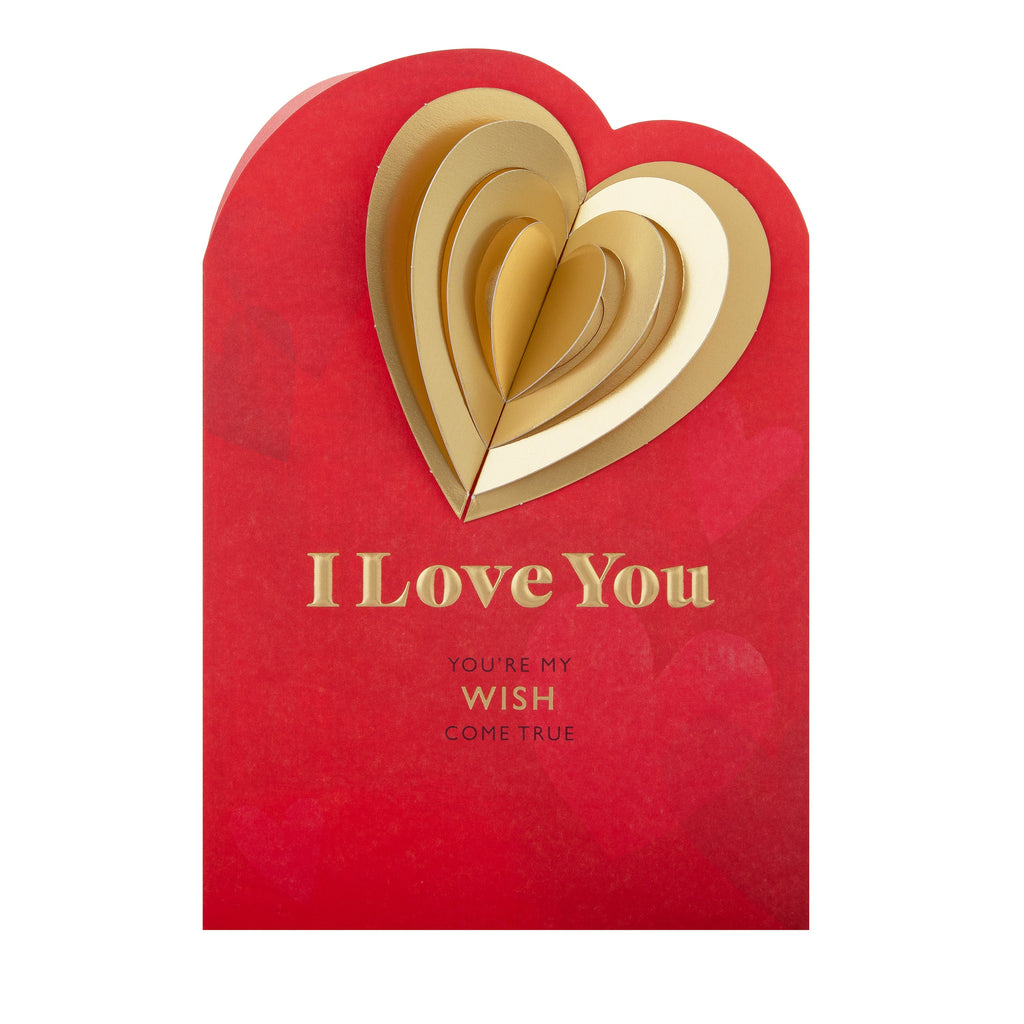 Valentine's Day Card for One I Love - Red with Gold Heart Design