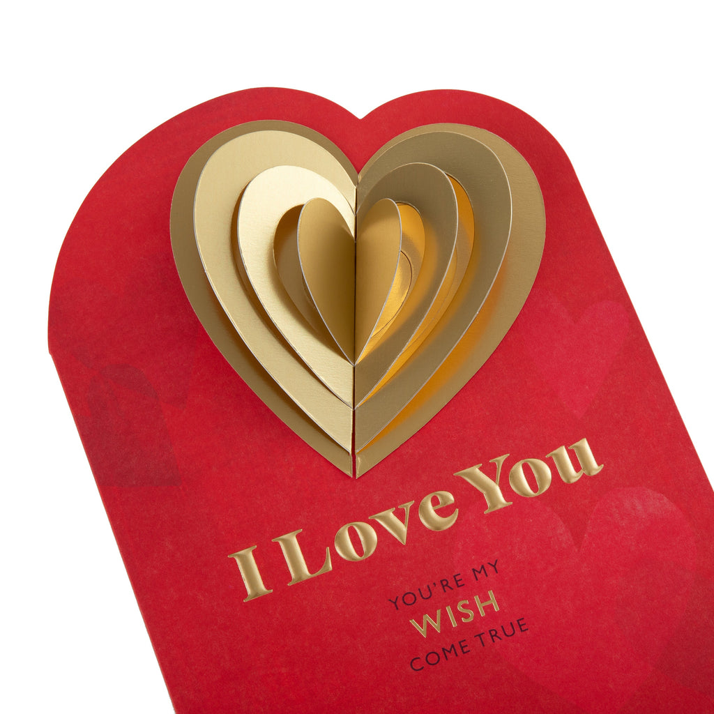 Valentine's Day Card for One I Love - Red with Gold Heart Design