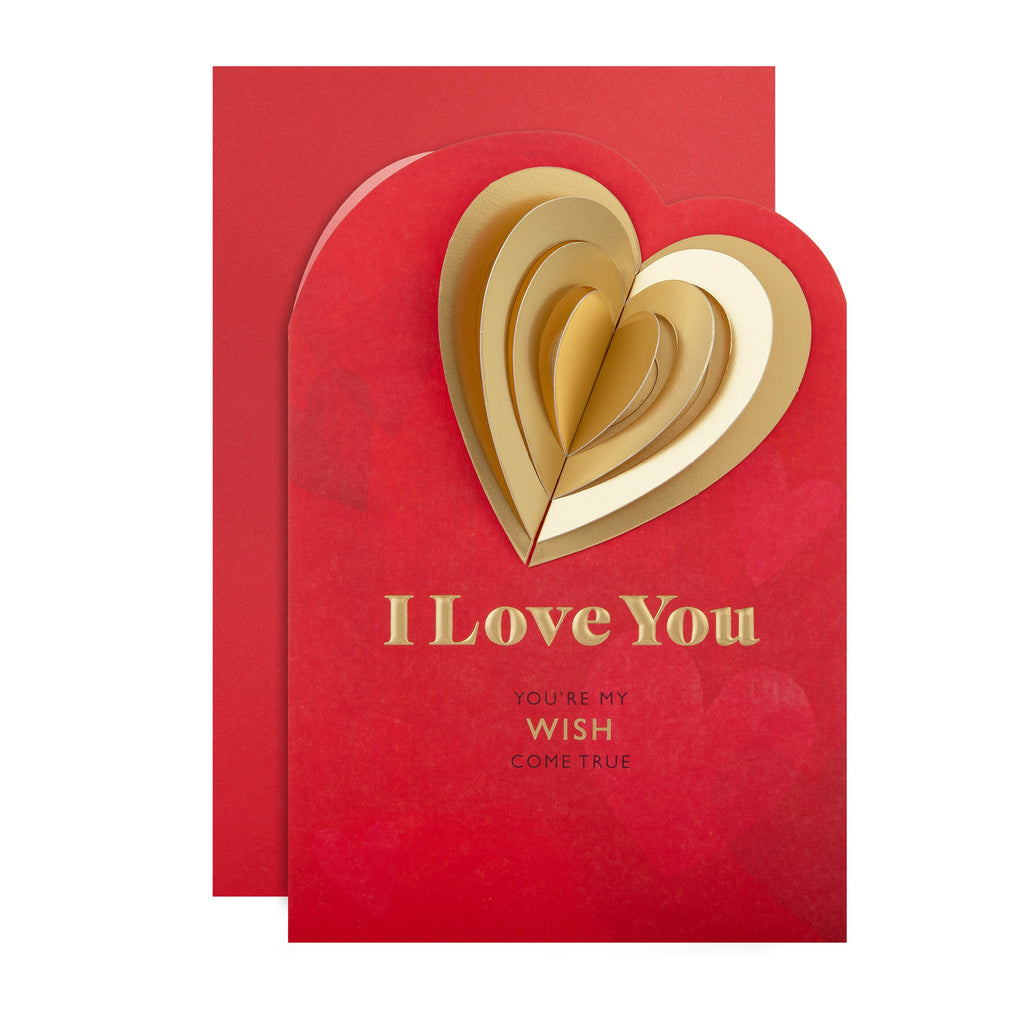 Valentine's Day Card for One I Love - Red with Gold Heart Design