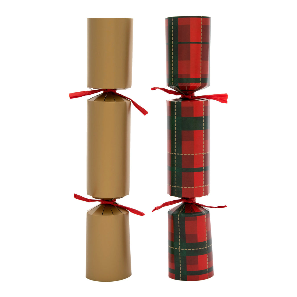 Christmas Crackers - Pack of 12 in 2 Gold & Tartan Designs