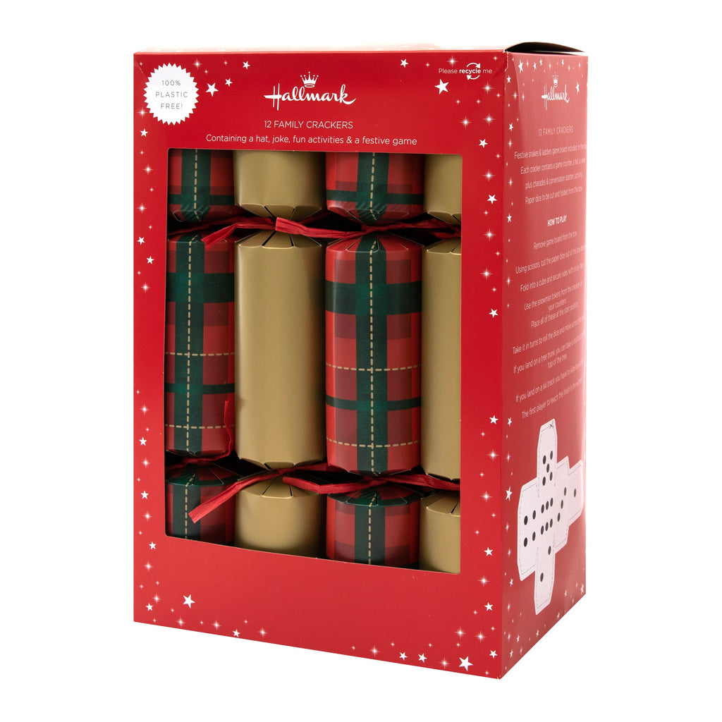 Christmas Crackers - Pack of 12 in 2 Gold & Tartan Designs