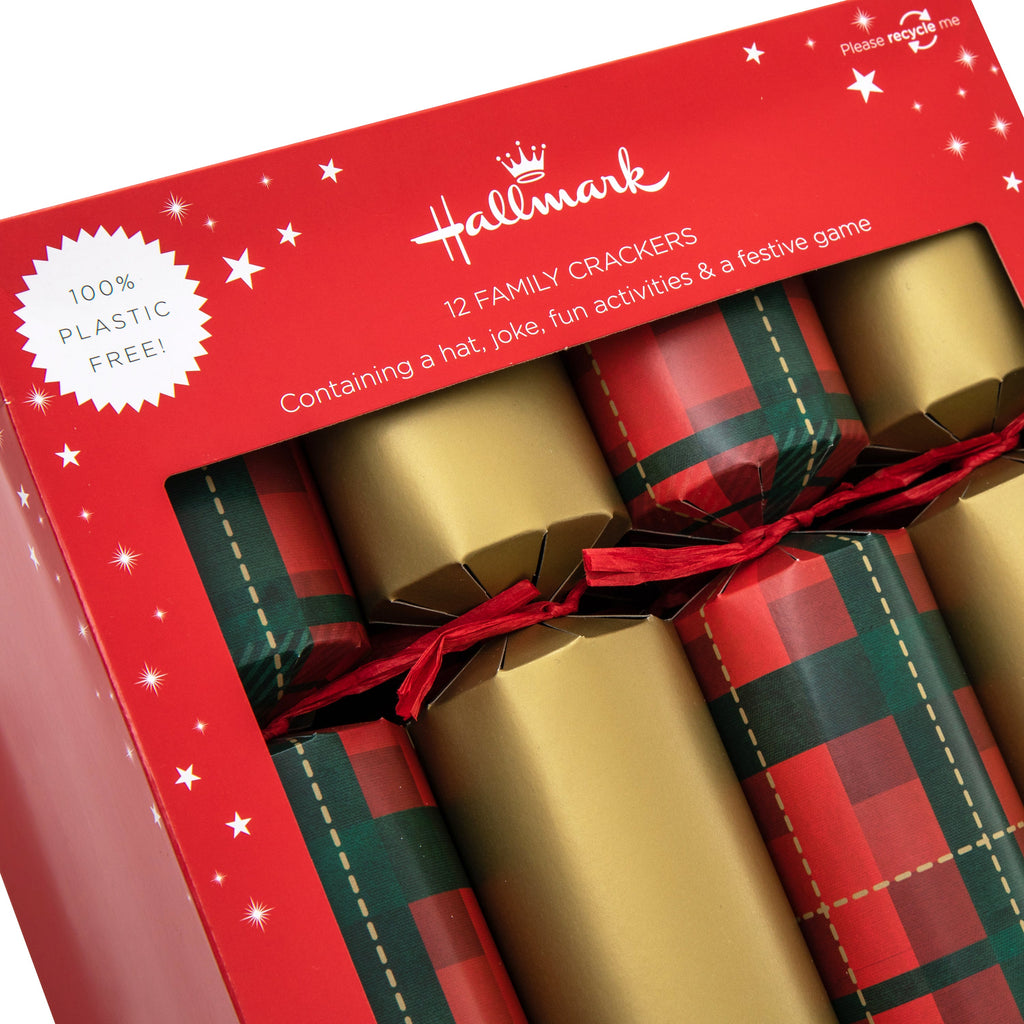 Christmas Crackers - Pack of 12 in 2 Gold & Tartan Designs