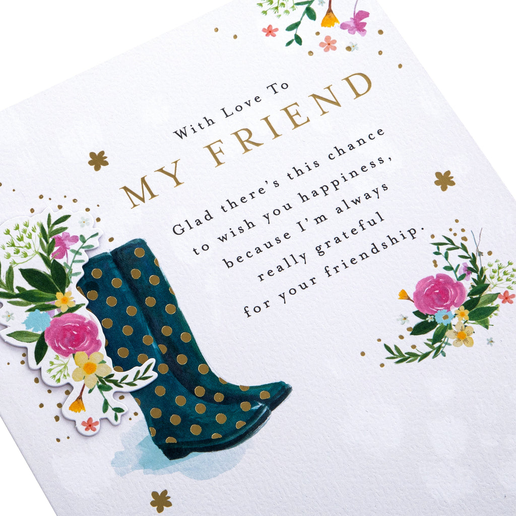 Birthday Card for Friend - Lucy Cromwell Flowers & Wellies Design