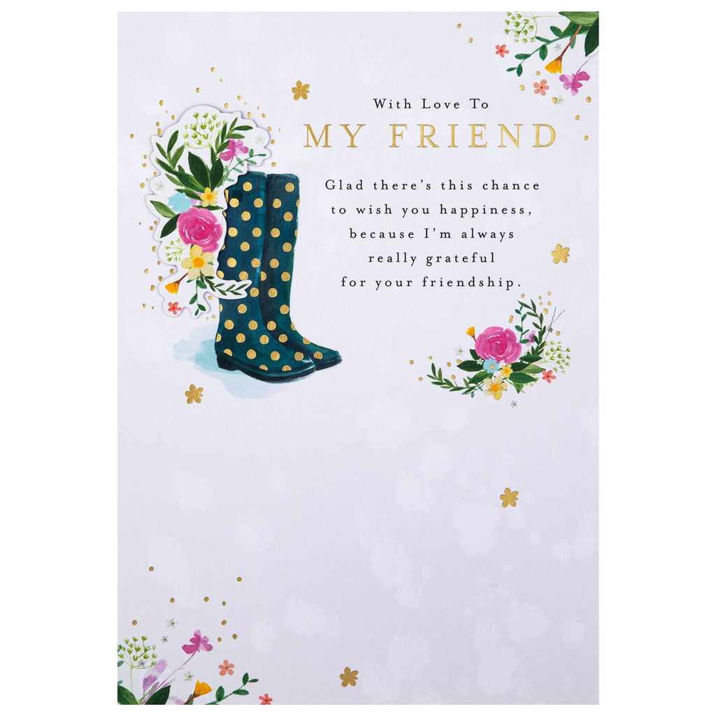 Birthday Card for Friend - Lucy Cromwell Flowers & Wellies Design