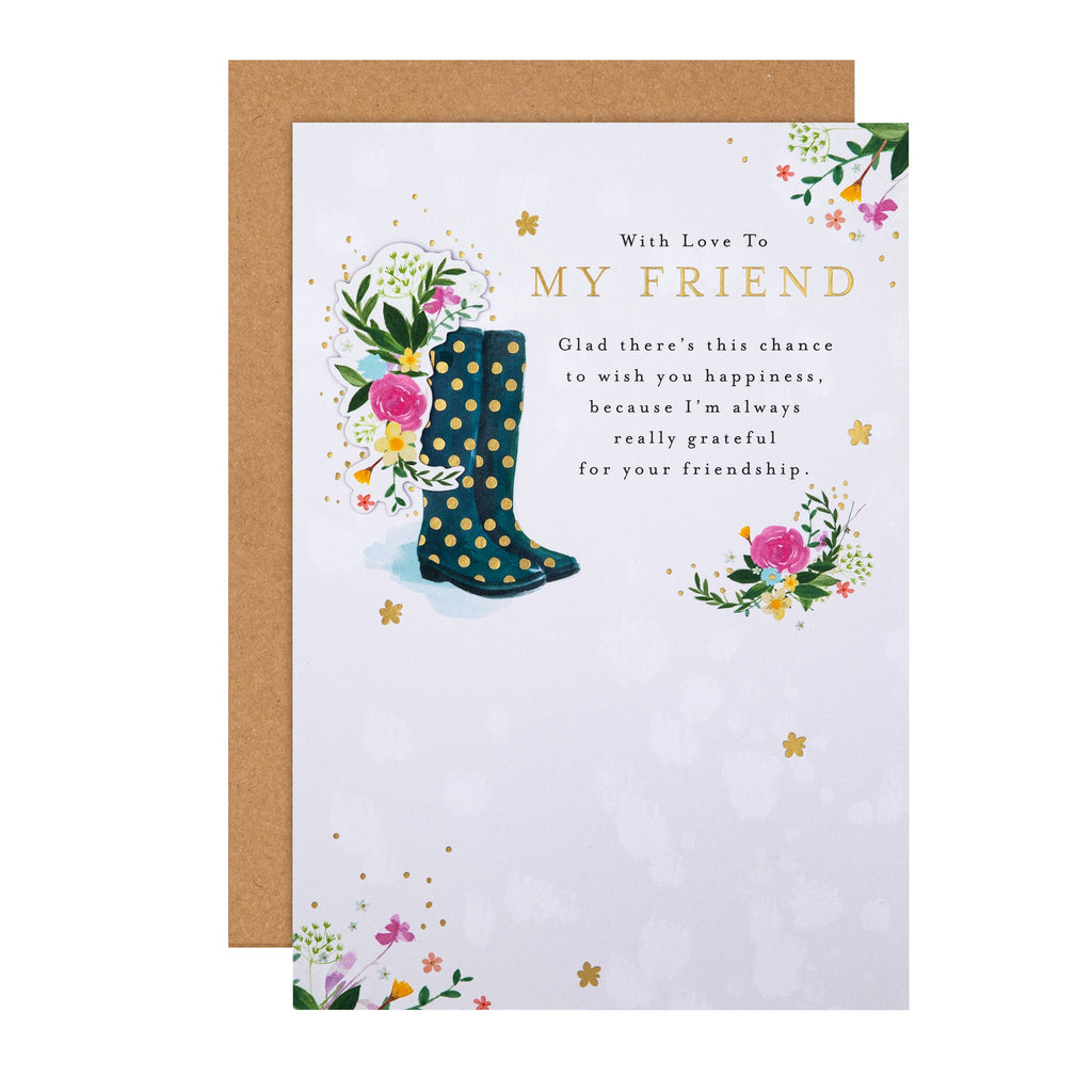 Birthday Card for Friend - Lucy Cromwell Flowers & Wellies Design