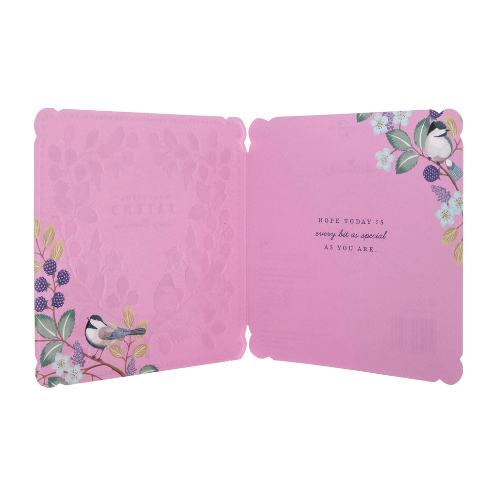 Birthday Card for Friend - Pink Flower Border with Bird Design