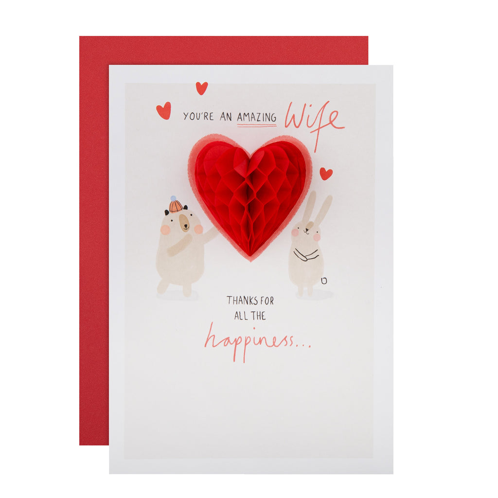 Valentine's Day Card for Wife - Cute Bear & Rabbit Design