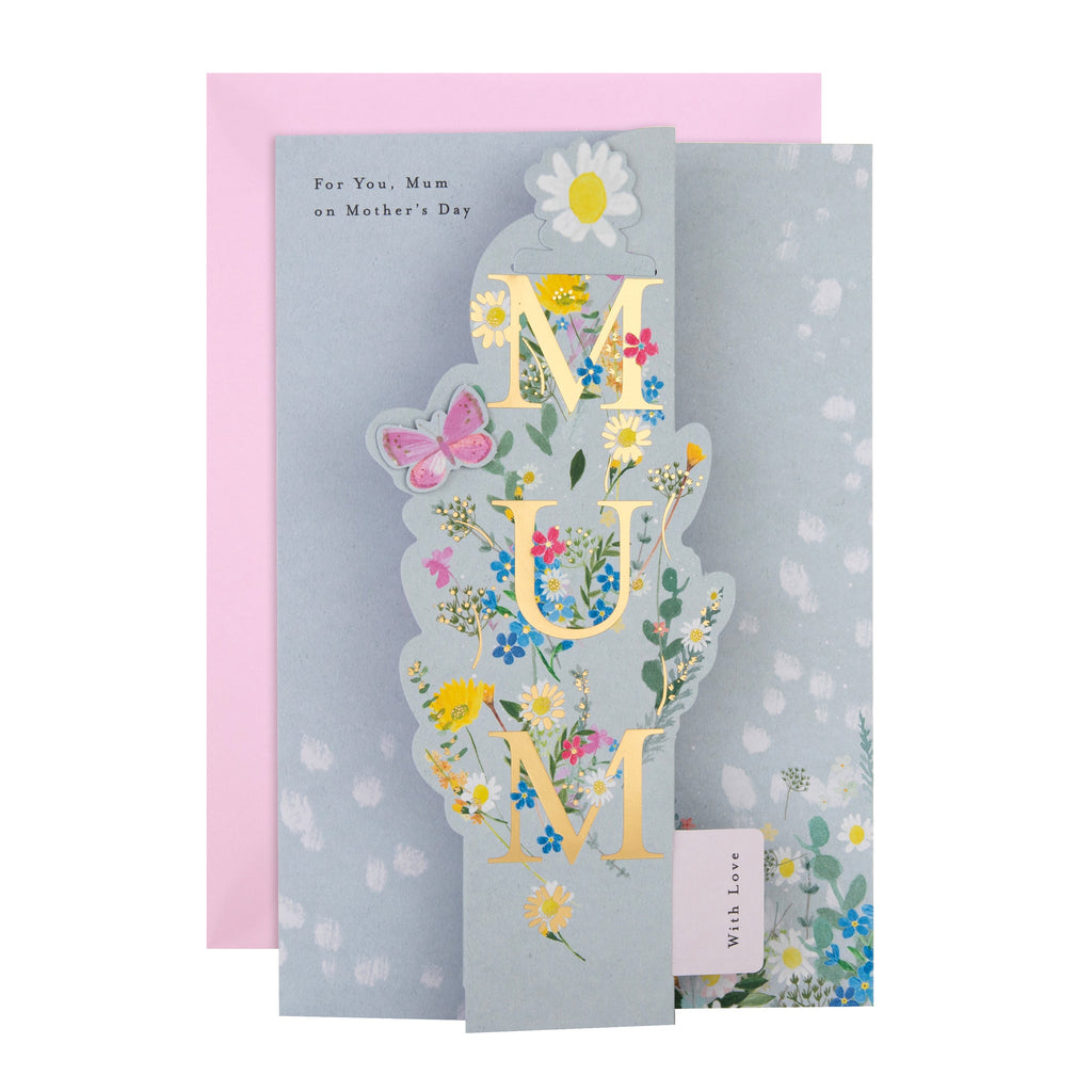 Mother's Day Card for Mum - Floral Butterfly Design with Bookmark