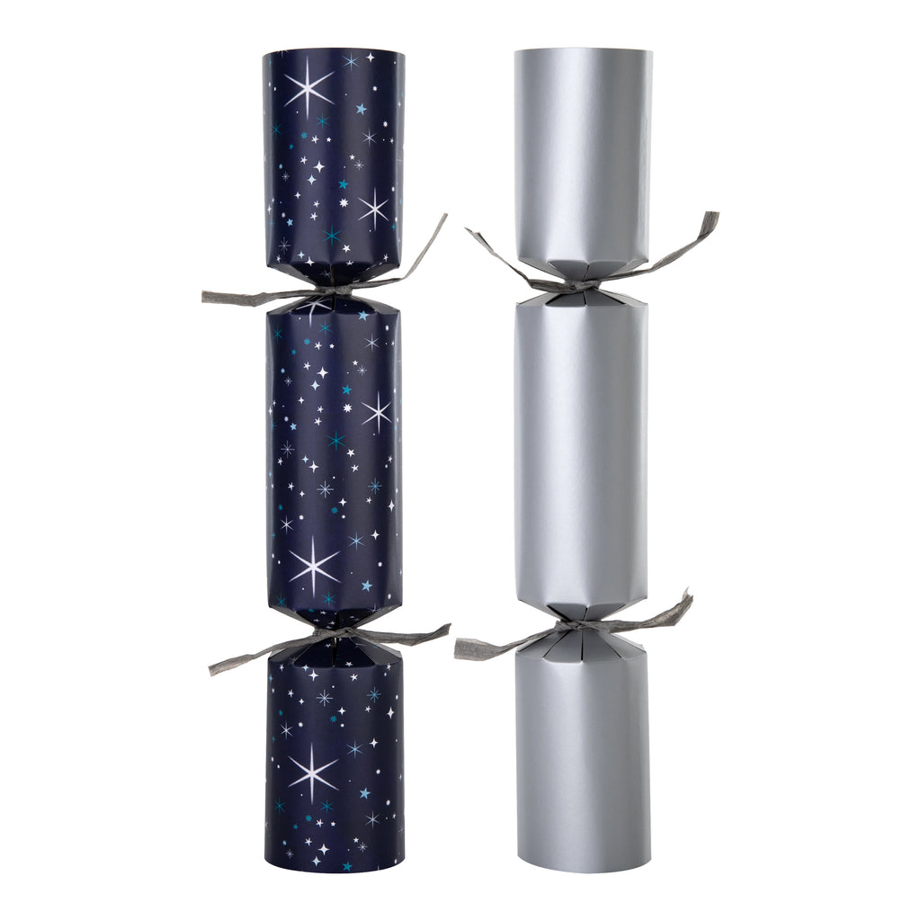 Christmas Crackers - Pack of 12 in 2 Silver & Stars Designs