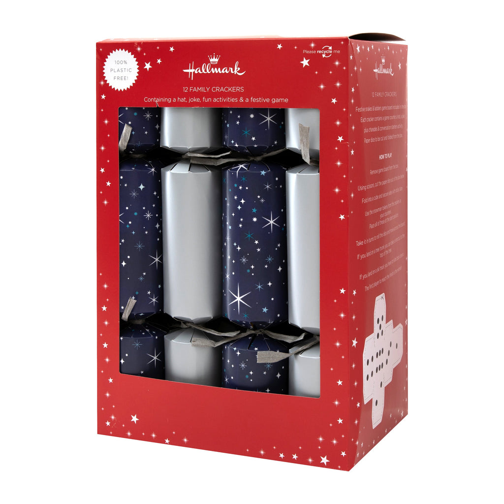 Christmas Crackers - Pack of 12 in 2 Silver & Stars Designs