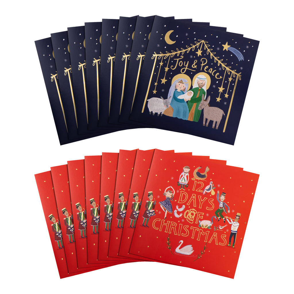 Charity Christmas Cards - Pack of 16 in 2 Nativity & Advent Designs