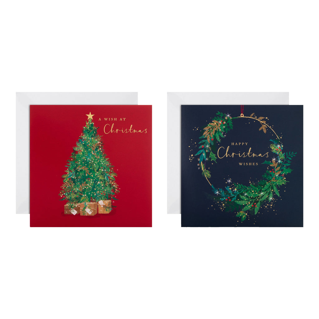 Charity Christmas Cards - Pack of 16 in 2 Tree & Wreath Designs