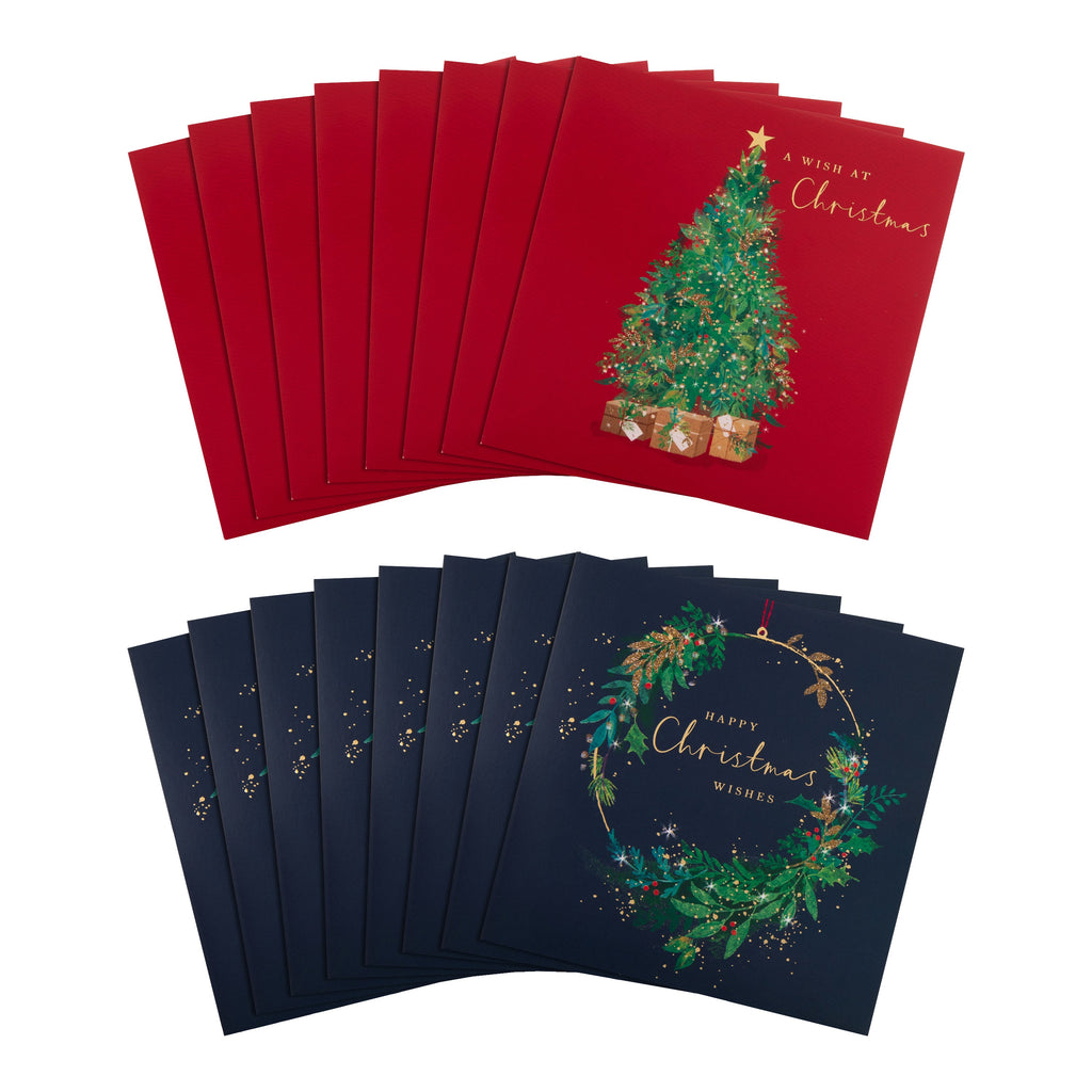 Charity Christmas Cards - Pack of 16 in 2 Tree & Wreath Designs