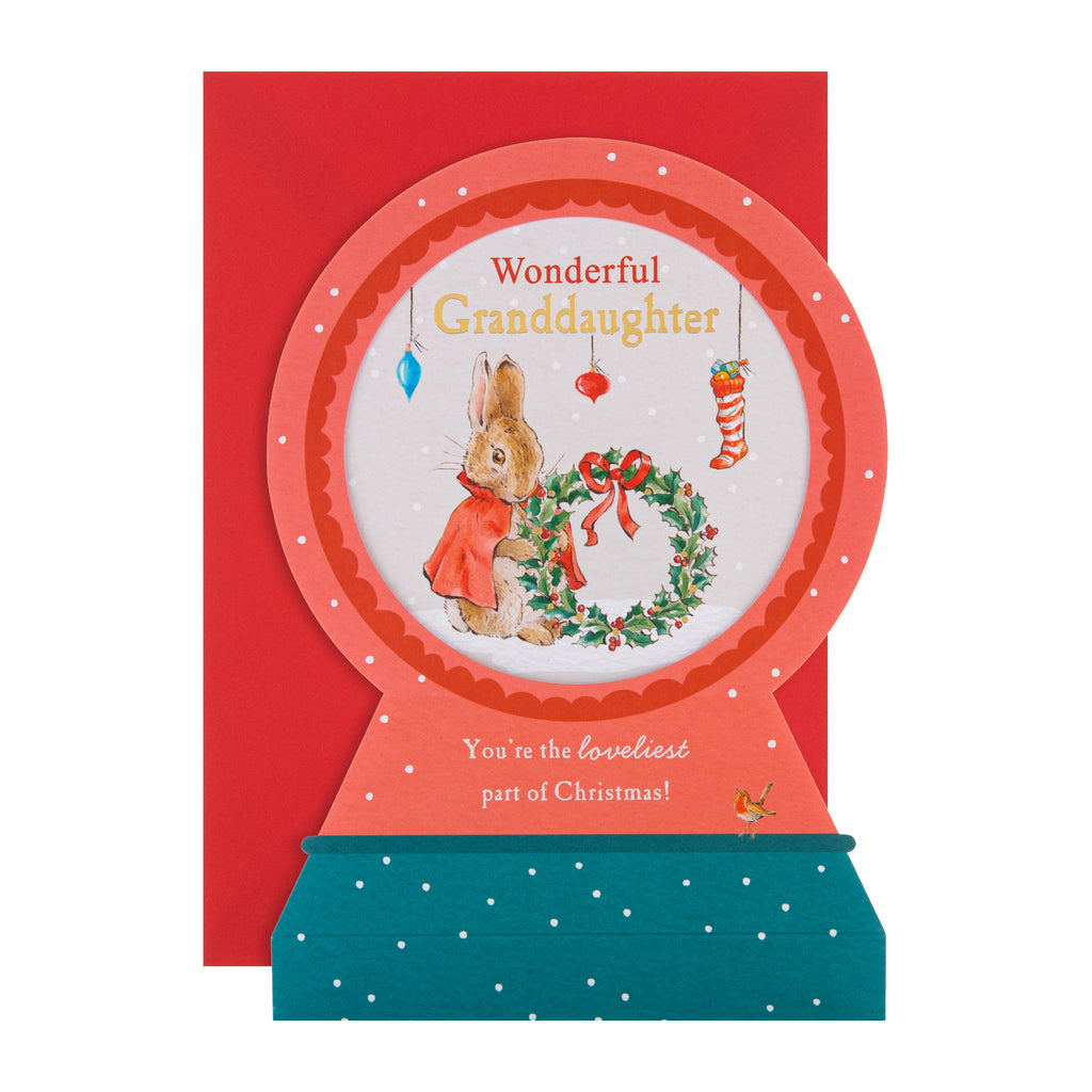 Christmas Card for Granddaughter - 3D & Pop-Up Peter Rabbit™ Snow Globe