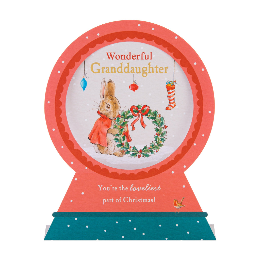 Christmas Card for Granddaughter - 3D & Pop-Up Peter Rabbit™ Snow Globe