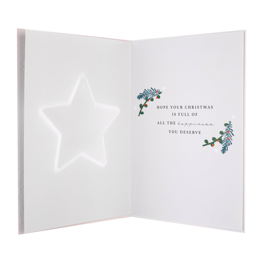 Christmas Card for Son - Traditional Foliage & Bauble Design with Keepsake