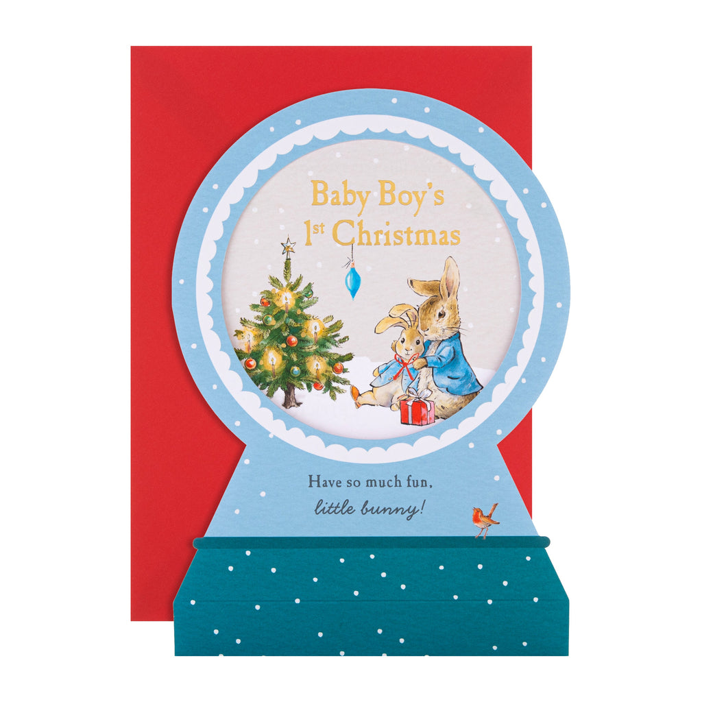 Baby Boy's First Christmas Card - 3D & Pop-Up Peter Rabbit™ Snow Globe