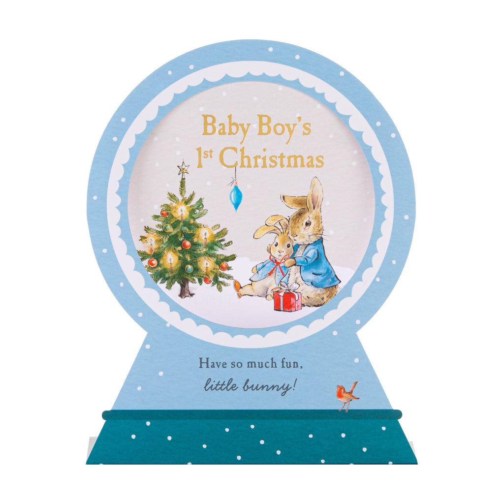 Baby Boy's First Christmas Card - 3D & Pop-Up Peter Rabbit™ Snow Globe