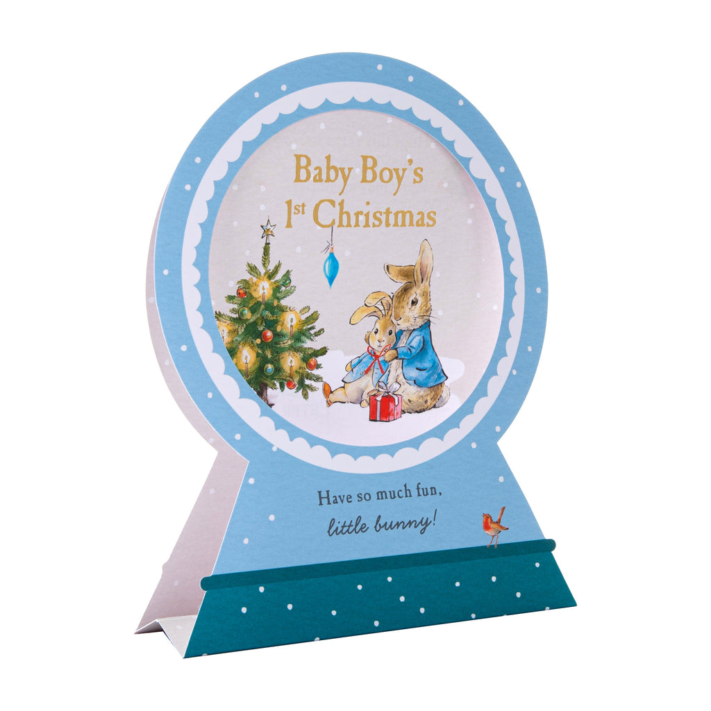 Baby Boy's First Christmas Card - 3D & Pop-Up Peter Rabbit™ Snow Globe