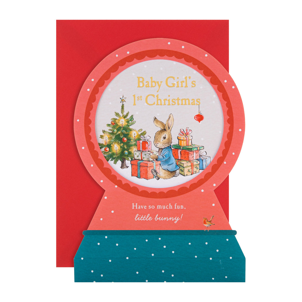 Baby Girl's First Christmas Card - 3D & Pop-Up Peter Rabbit™ Snow Globe