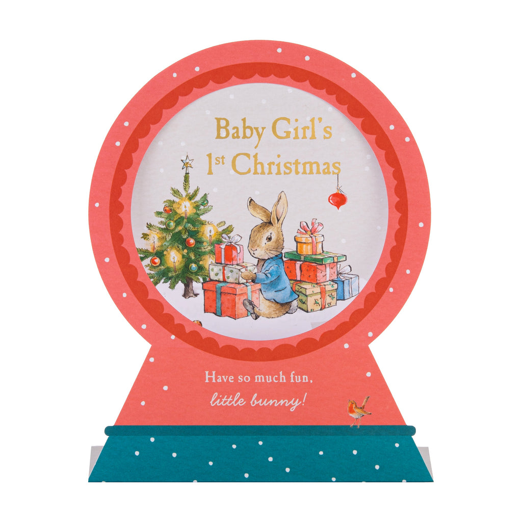 Baby Girl's First Christmas Card - 3D & Pop-Up Peter Rabbit™ Snow Globe