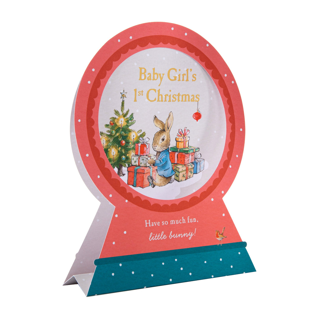 Baby Girl's First Christmas Card - 3D & Pop-Up Peter Rabbit™ Snow Globe