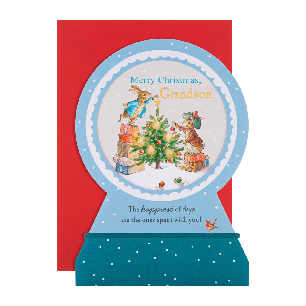 Christmas Card for Grandson - 3D & Pop-Up Peter Rabbit™ Snow Globe