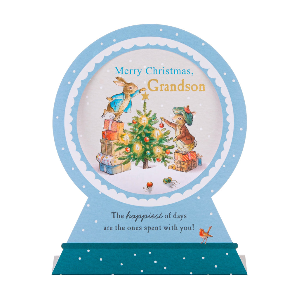 Christmas Card for Grandson - 3D & Pop-Up Peter Rabbit™ Snow Globe