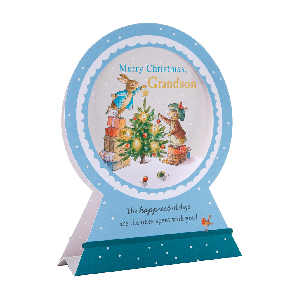 Christmas Card for Grandson - 3D & Pop-Up Peter Rabbit™ Snow Globe