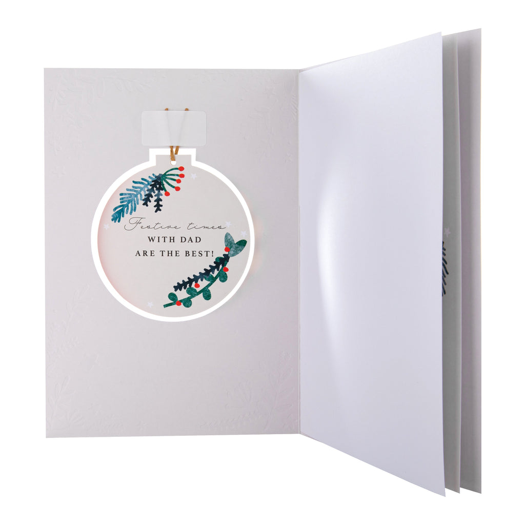 Christmas Card for Dad - Traditional Foliage & Bauble Design with Keepsake