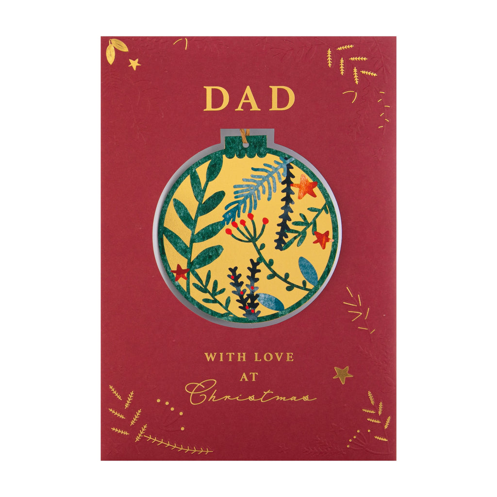 Christmas Card for Dad - Traditional Foliage & Bauble Design with Keepsake