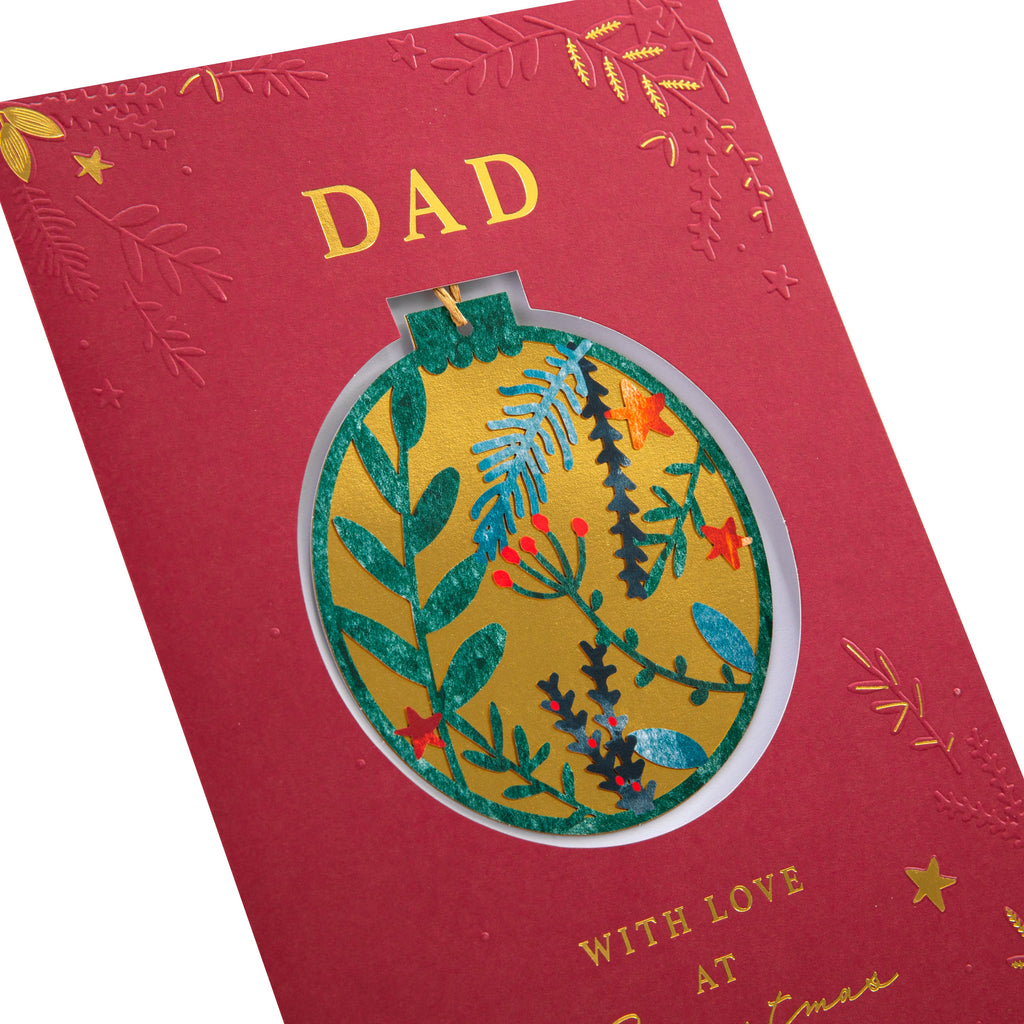 Christmas Card for Dad - Traditional Foliage & Bauble Design with Keepsake