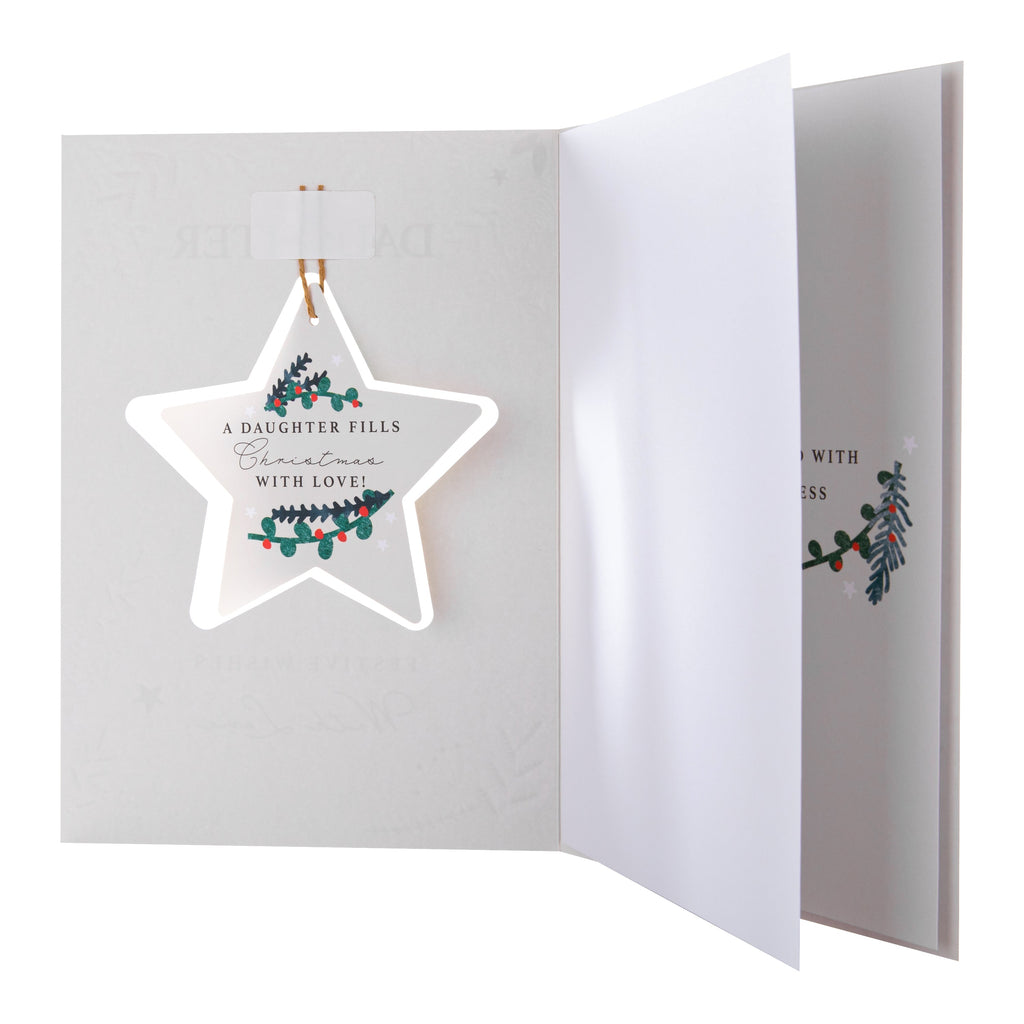 Christmas Card for Daughter - Traditional Foliage & Bauble Design with Keepsake