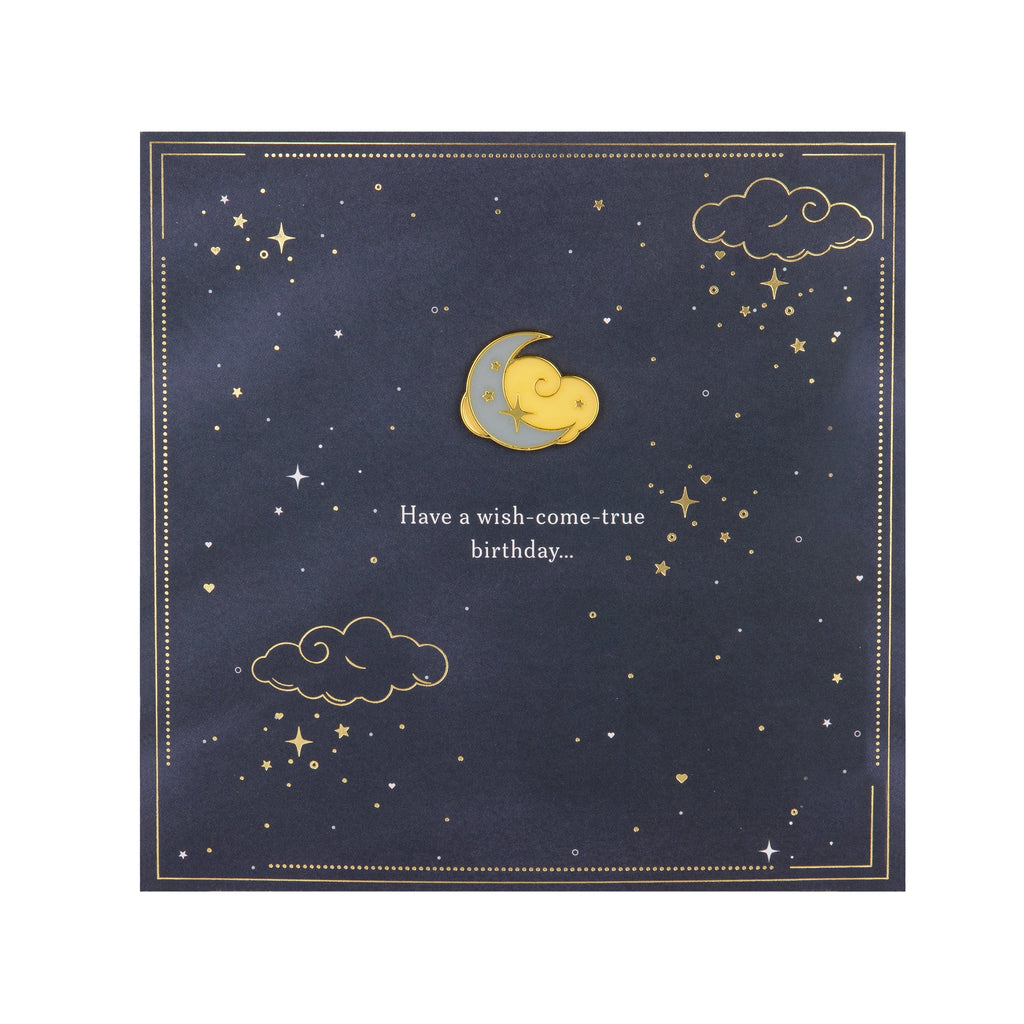 Birthday Card - Clouds & Stars with Keepsake Pin Badge