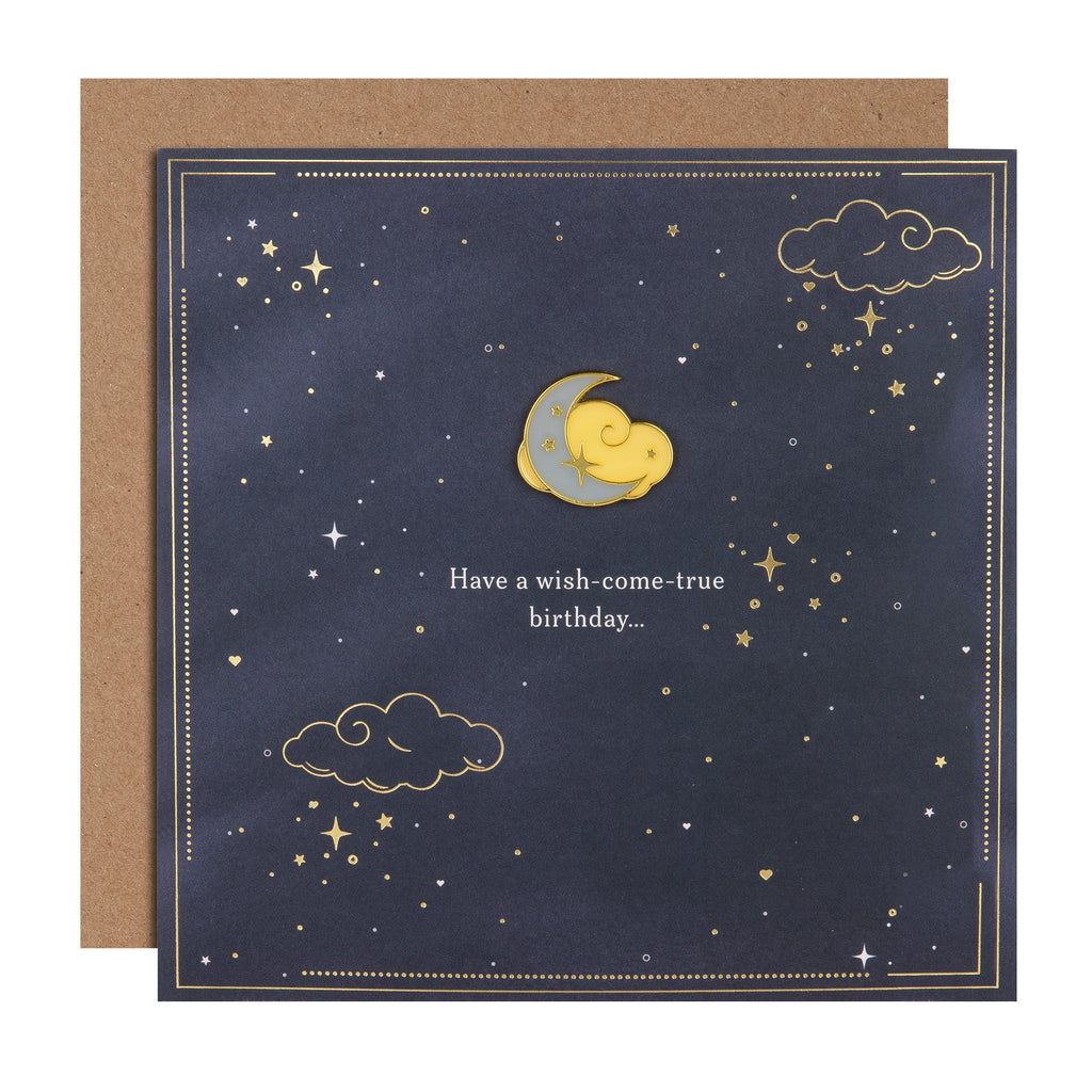 Birthday Card - Clouds & Stars with Keepsake Pin Badge