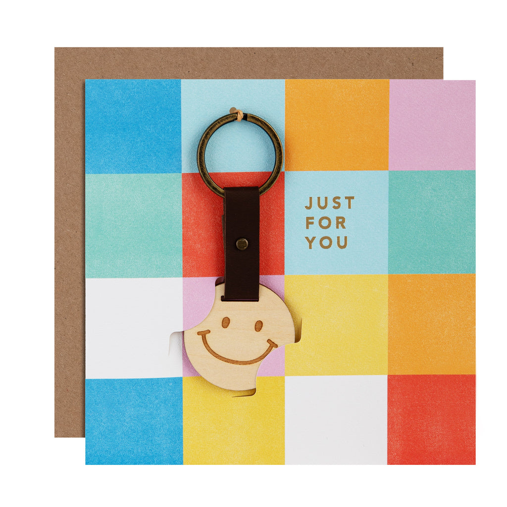 Birthday Card - Colourful Checkerboard with Keepsake Keyring