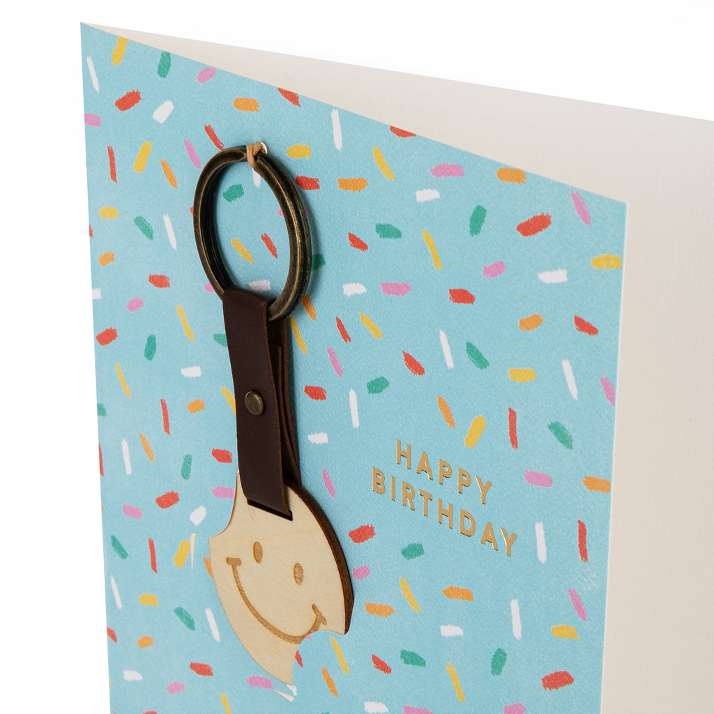 Birthday Card - Colourful Confetti with Keepsake Keyring