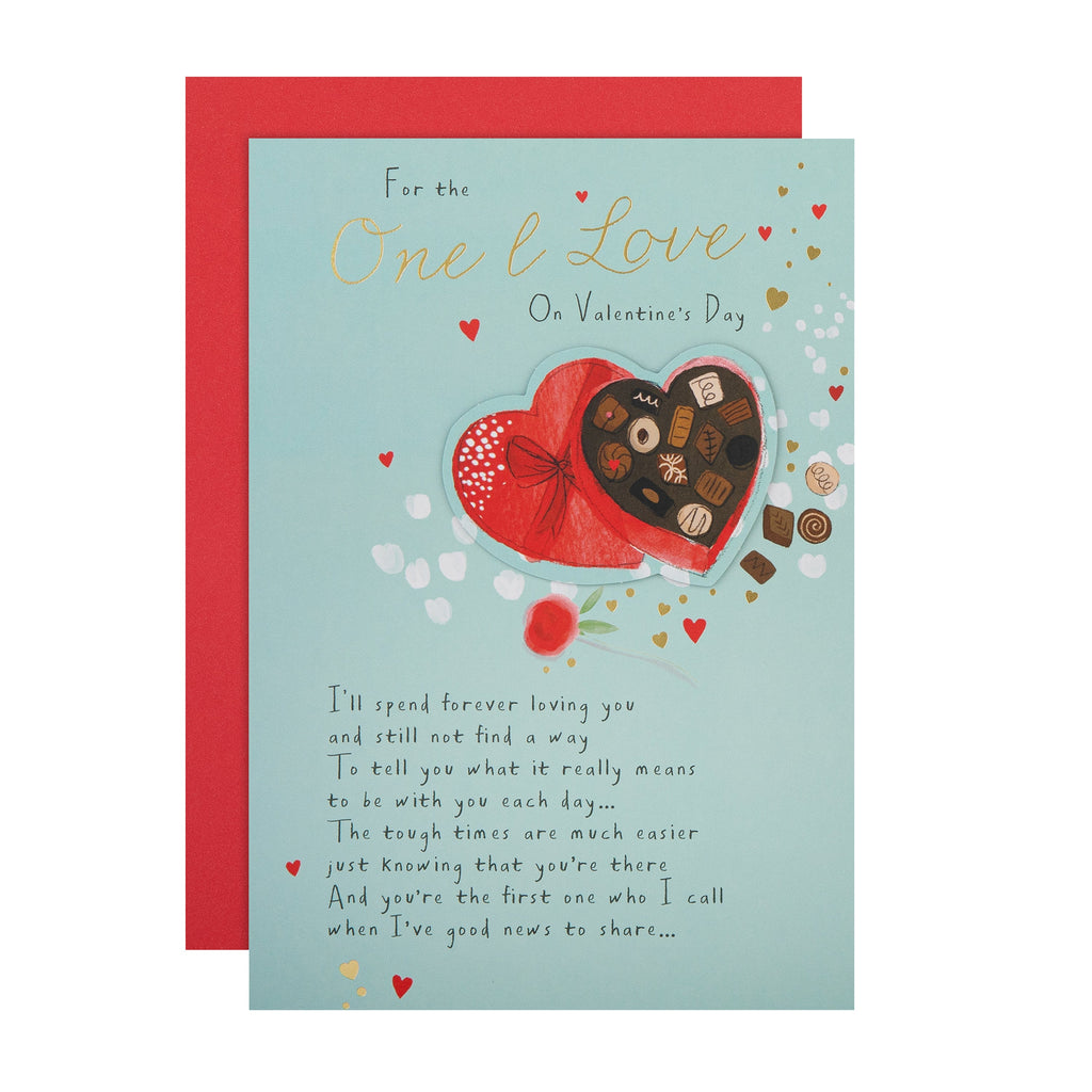 Valentine's Day Card for One I Love - Heart Shaped Box of Chocolates Design