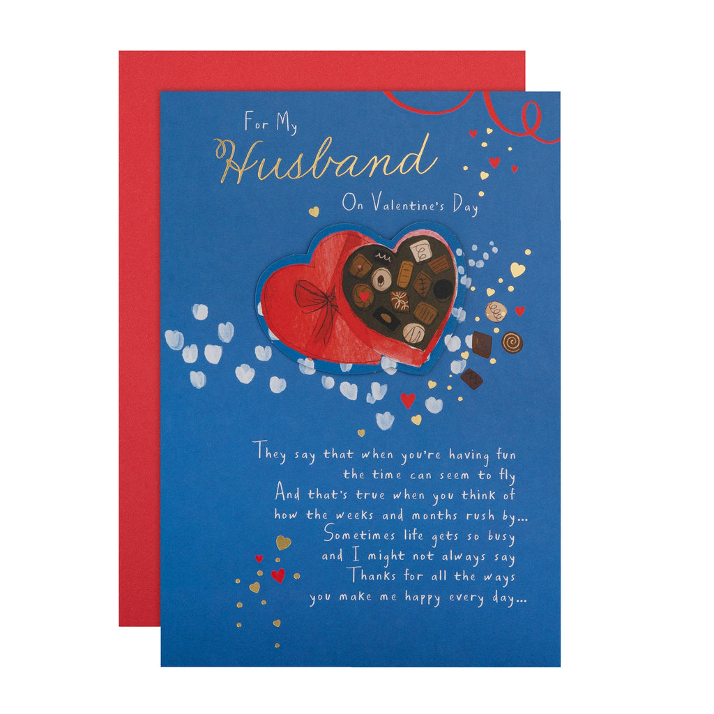 Valentine's Day Card for Husband - Heart Shaped Box of Chocolates Design