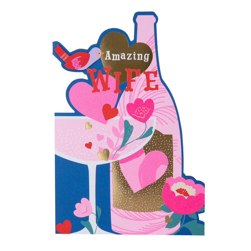 Birthday Card for Wife - Hello Sunrise Pink Champagne Bottle Design