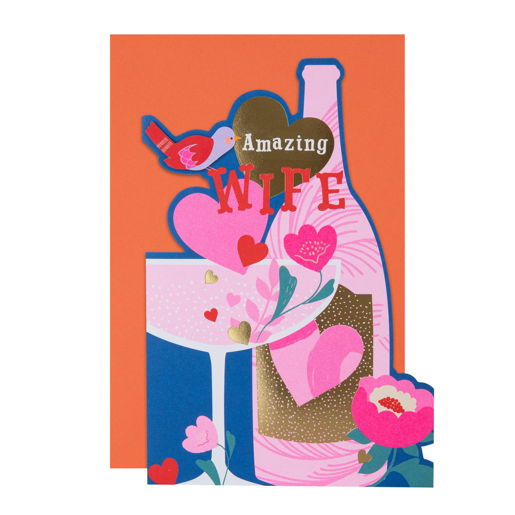 Birthday Card for Wife - Hello Sunrise Pink Champagne Bottle Design