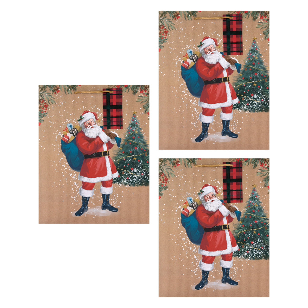 Large Christmas Gift Bags - Pack of 3 Traditional Santa Design