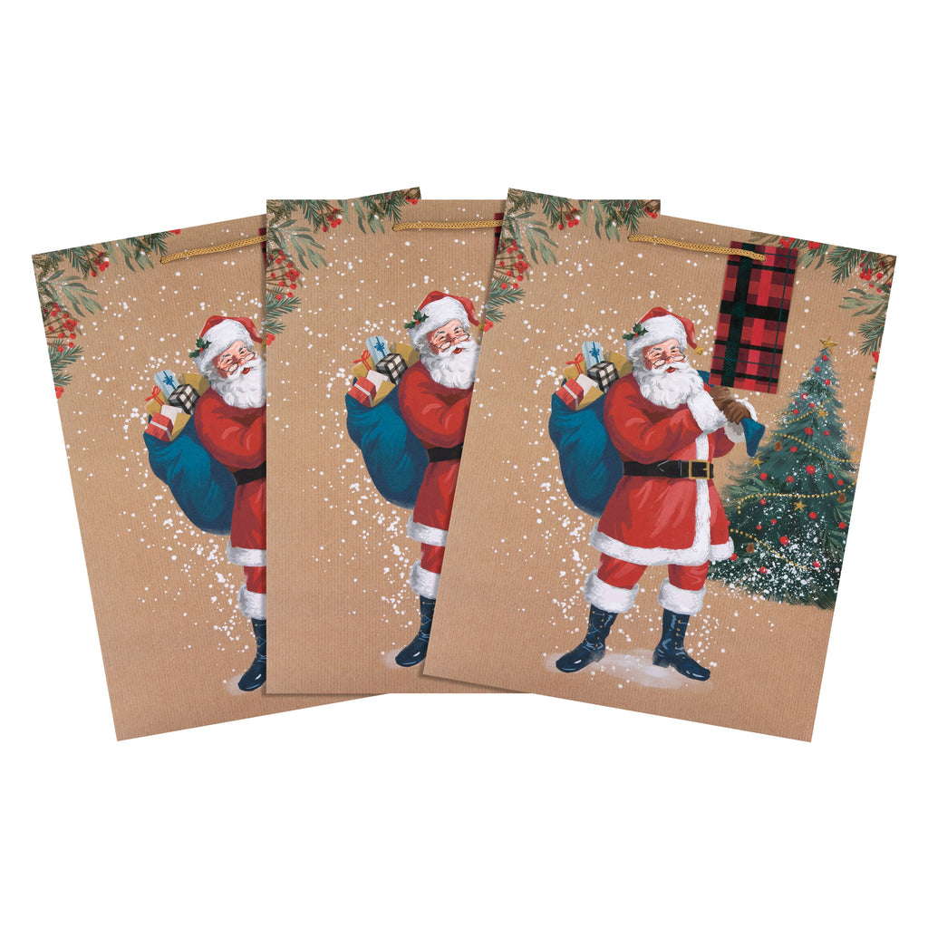 Large Christmas Gift Bags - Pack of 3 Traditional Santa Design