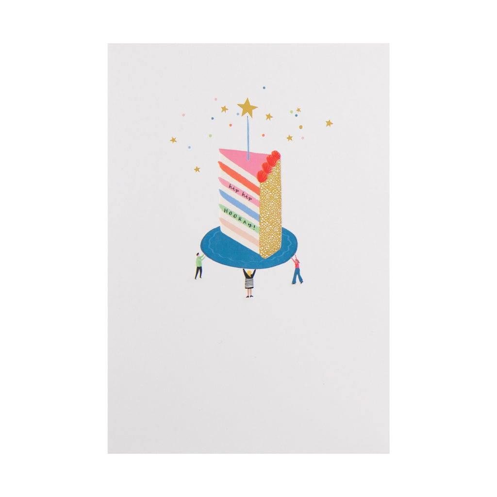 Daydream Wishes Birthday Card - Tiny people carrying a slice of cake