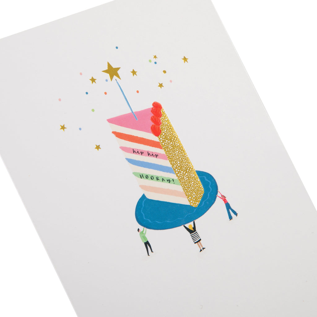 Daydream Wishes Birthday Card - Tiny people carrying a slice of cake